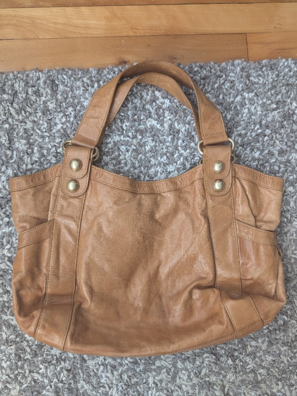 Real leather slouchy shoulder bag/hobo bag with beautiful satin beige inside